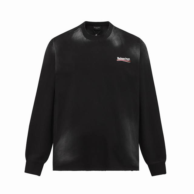 p150 balenciaga巴黎世家经典可乐重工艺 磨破十喷马骝十炒盐洗水做旧长袖 长T恤 Logo采用刺绣工艺 手工磨破 宽松版型 面料舒适 男女同款 面料
