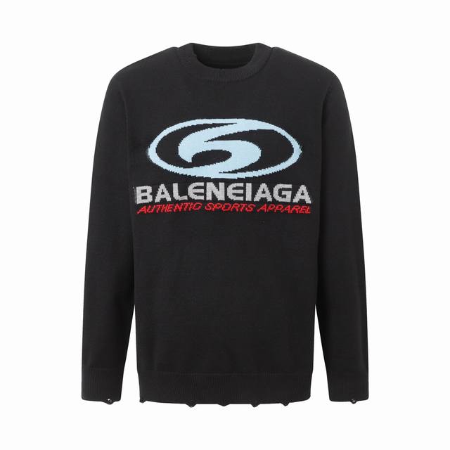 特价P140 balenciaga巴黎世家 24Ss最新款前后Logo冲浪针织毛衣 细节磨破工艺 男女同款 颜色：黑色 白色 码数：Xs S M L