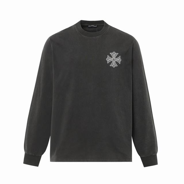 p170 chrome Hearts*克罗心 重工洗水炒盐十字架绣花 梵文马蹄手工订标长袖长T恤 独家定织定染高克重紧密精梳棉面料Os落肩宽松版型 春夏最新砖柜