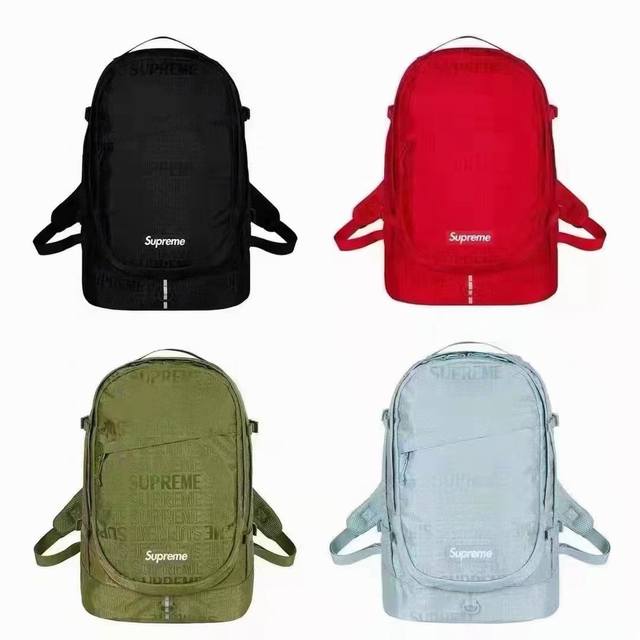 xy潮包上新，P80 款号：2216款 产品名称：Supreme19Ss满印男女双肩背包 颜色：黑色、军绿色、淡蓝色、红色 材质：防水尼龙及帆布 尺寸：47Cm