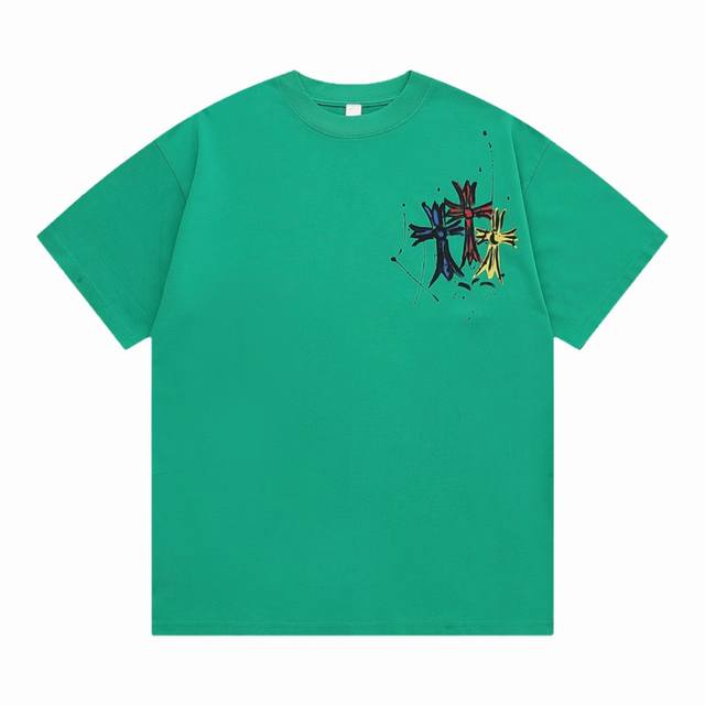 140【隔天到】 chromehearts/克罗心 十字架彩色花梵文 满印 高品质320克洗水款 大Logo标识印花 精致升级 原版面料 官方同款 短袖T恤 同