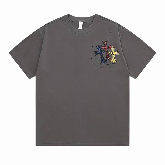 140【隔天到】 chromehearts/克罗心 十字架彩色花梵文 满印 高品质320克洗水款 大Logo标识印花 精致升级 原版面料 官方同款 短袖T恤 同