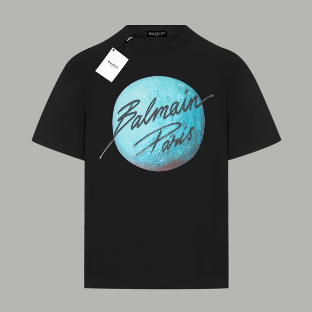 90 Balmain/巴尔曼 《官网同款 秀款限定星球草签字母》 双纱纯棉短袖 -【280G双纱纯棉顶级面料 手感柔软 百分百纯棉独家出货 定染硫化黑无尘处理面