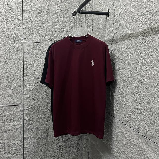 p100 polo* 拉夫*劳伦 2025春夏新款 经典小马刺绣 定制双纱平纹纯棉面料 短袖T恤 男女同款 颜色：黑色 白色 安哥拉红色 尺码： S （90-1