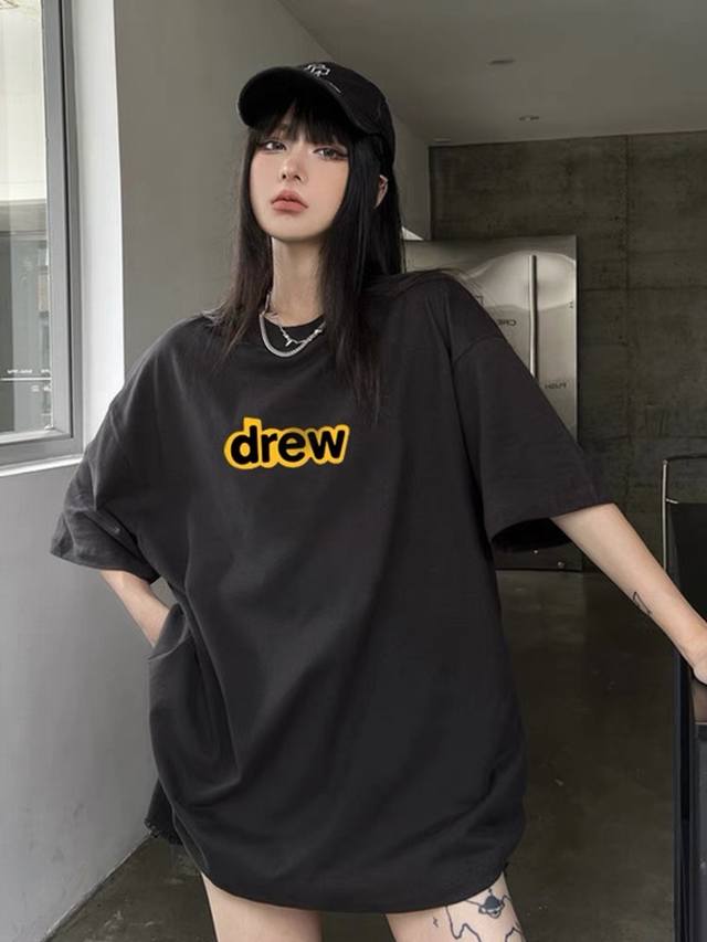 dw-17#P70 drew House官网贾斯汀比伯朱正廷超多明星同款简单字母Logo印花男女同款短袖T恤 面料采用32支高克重280克双纱精梳棉面料 颜色：