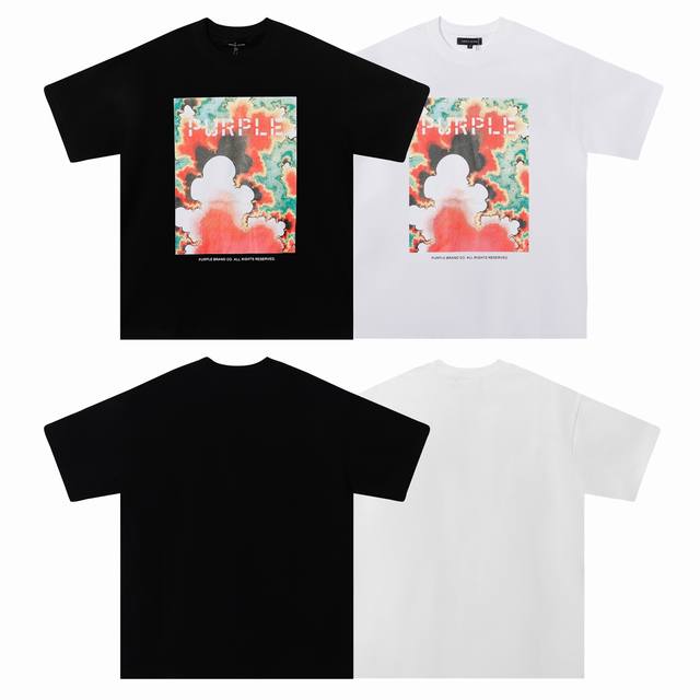 新款 510# P70 Purple Brand T Shirt美式高街潮牌夏季印花宽松纯棉短袖T恤男女 面料 240克 颜色 黑色 白色 码数 S M L X