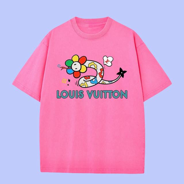 p90 高端品质 lv路易 2025Fall 春夏系列 太阳花蛇短袖T恤 区别普通印花 定织270G32支双纱纯棉面料 宽松版型 男女同款 size：S M L