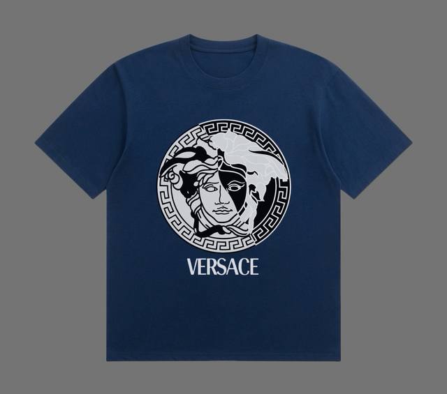 p90 高端品质 versace 2025Fall 春夏系列 拼色美杜莎短袖T恤 区别普通印花 定织270G32支双纱纯棉面料 宽松版型 男女同款 size：S