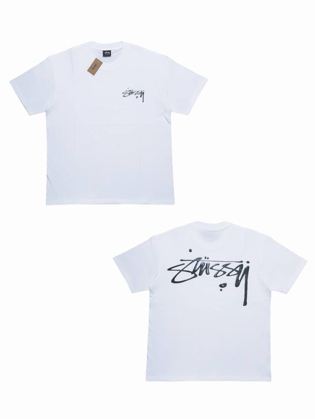 s275#P60 stussy Ss23 夏季系列 Mercury Tee 水银效果字母Logo印花圆领短袖T恤 男女同款 采用圆筒无缝工艺（原版工艺 衣服侧面