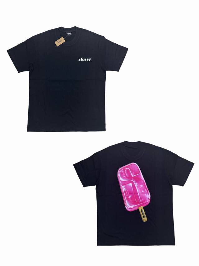 s272#P60 stussy Ss23 春夏系列 Popsicle Tee 雪糕大S棒冰图案印花短袖T恤 情侣款 采用圆筒无缝工艺（原版工艺 衣服侧面没有缝合