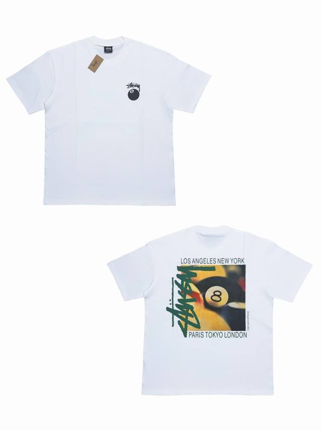 s271#P60 stussy 8球系列 Ss22 Billiards Tee 黑8休闲圆领短袖T恤 男女同款 采用圆筒无缝工艺（原版工艺 衣服侧面没有缝合骨位