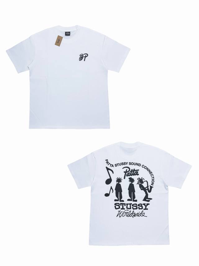 s269#P60 stussy X Patta 联名款 Ss24 背面字母印花图案宽松圆领短袖T恤 男女同款 采用圆筒无缝工艺（原版工艺 衣服侧面没有缝合骨位