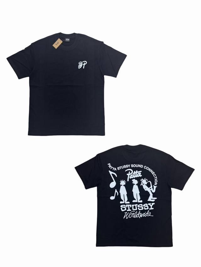 s268#P60 stussy X Patta 联名款 Ss24 背面字母印花图案宽松圆领短袖T恤 男女同款 采用圆筒无缝工艺（原版工艺 衣服侧面没有缝合骨位
