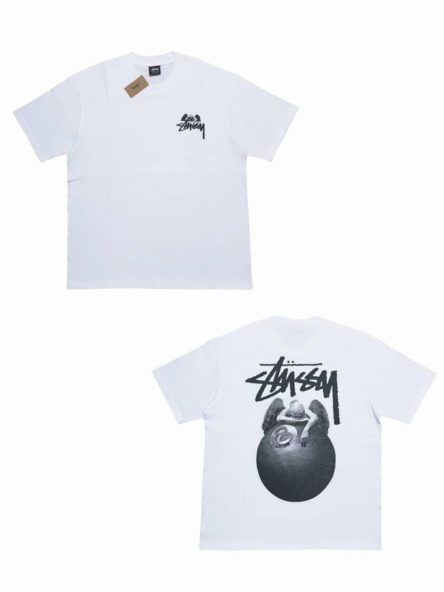 s267#P60 stussy Fw22 8球系列 黑8雕塑天使印花短袖T恤 男女同款 采用圆筒无缝工艺（原版工艺 衣服侧面没有缝合骨位 鉴定重点） 面料：全都