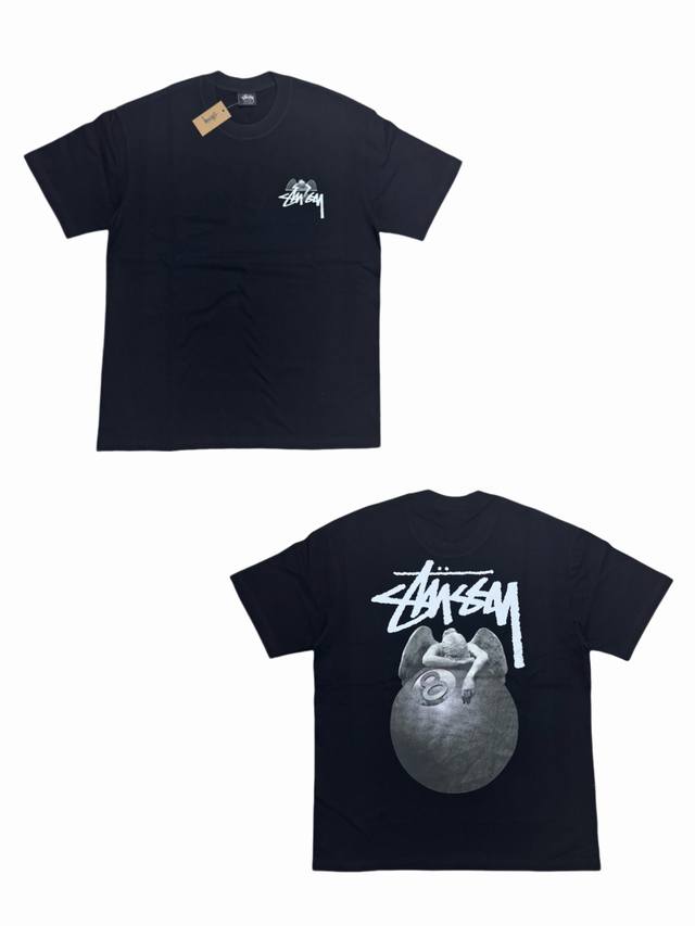s266#P60 stussy Fw22 8球系列 黑8雕塑天使印花短袖T恤 男女同款 采用圆筒无缝工艺（原版工艺 衣服侧面没有缝合骨位 鉴定重点） 面料：全都