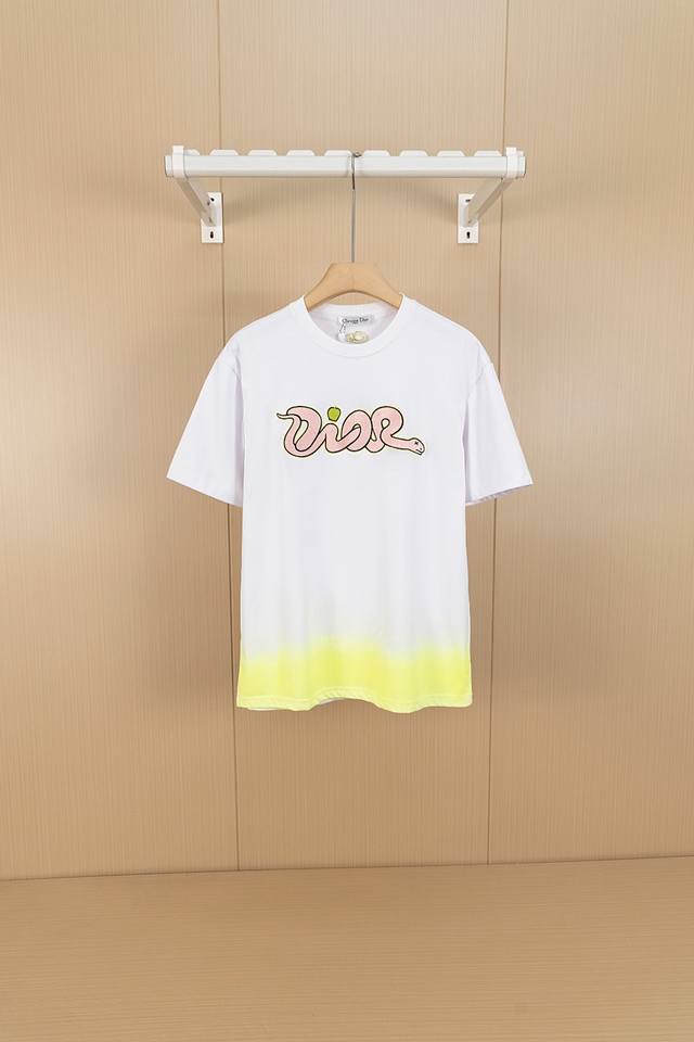 p100 挂拍图 对版刺绣 款号-X41 dior迪奥 蛇年苹果短袖T恤 官网一致 *定制280克全棉面料，面料柔软，亲肤舒适 *前幅刺绣蛇年字母标识 *非常简