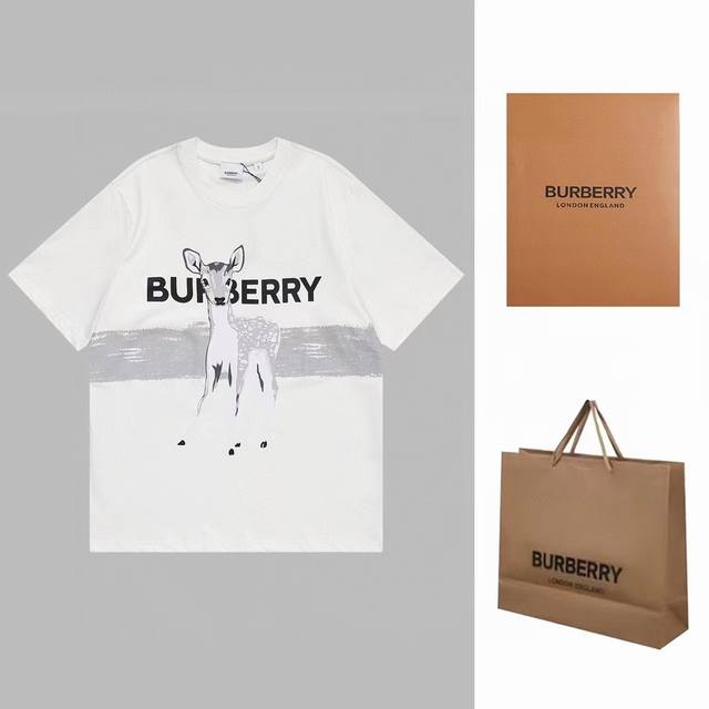 款号：E16 批90 burberry/巴宝莉 23Ss 梅花鹿压花短袖 size：Xs S M L 夏季新款 白墨压花Logo面料采用定织定染40支260G双