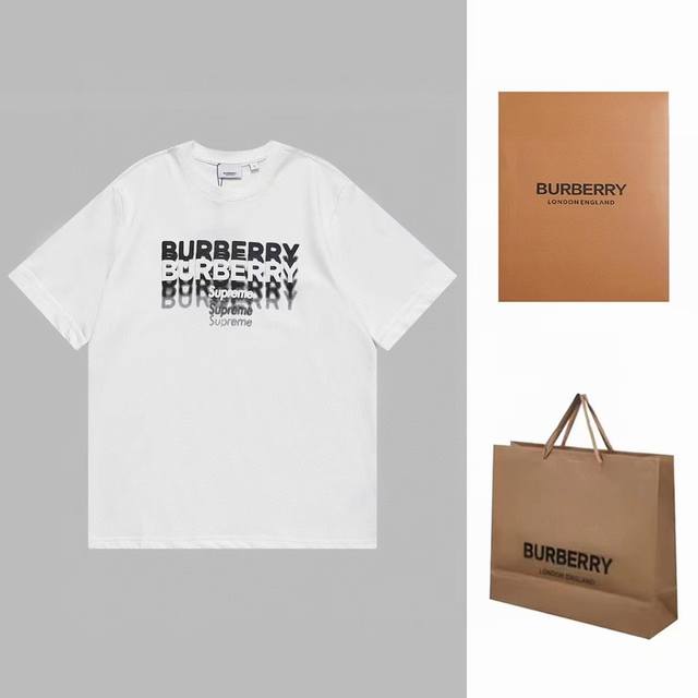 款号：E08 批90 burberr* 2023春夏设计师将品牌标志性 Vintage 渐变字母字母短袖，经典组合再造，设计中同时融入格子字母元素，更新品牌传统