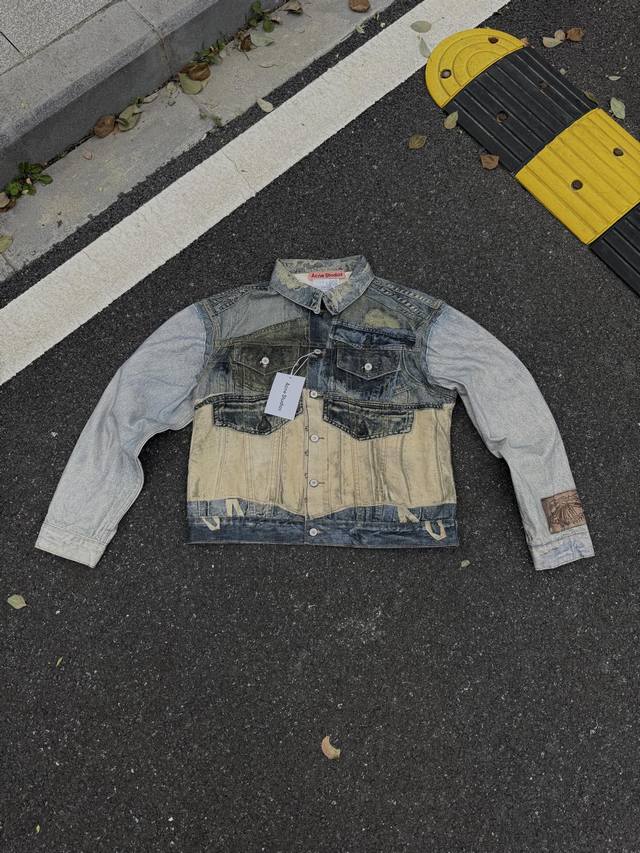 p170#Ac301 顶级版本Acne Studios 24Ss数码直喷3D单宁错觉拼接单依纯同款水洗撞色牛仔外套 尺码：46 48 50 52（对应S-Xl）