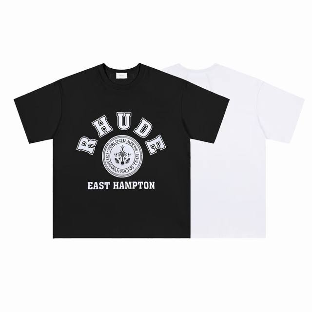 612#P70 美式潮牌Rhude 字母图案印花小众高街宽松男女休闲短袖T恤 颜色：黑色 白色 面料：26支280克潮牌双纱