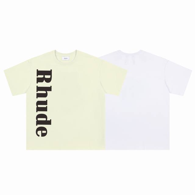 653#P70（后领细节还原） 美式潮牌Rhude 字母印花小众高街宽松男女休闲短袖T恤 颜色：黑色 白色 杏色 面料：26支280克潮牌双纱