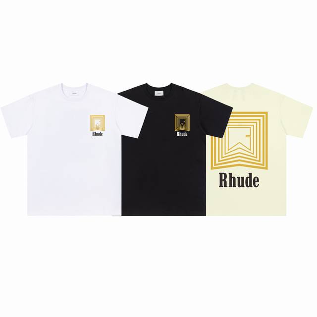 649#P70 美式潮牌Rhude25Ss小众高街宽松男女休闲短袖T恤 颜色：黑色 白色 杏色 面料：26支280克潮牌双纱
