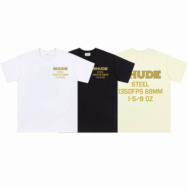 645#P70 美式潮牌Rhude 前后字母小众高街宽松男女休闲短袖T恤 颜色：黑色 白色 杏色 面料：26支280克潮牌双纱