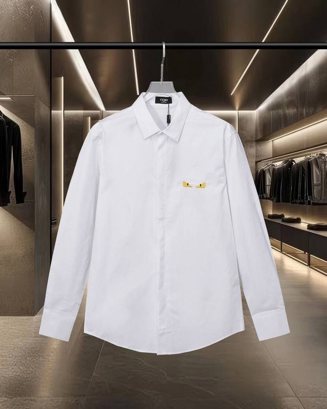 190 Fendi 芬迪 爆款来袭 胸前恶魔小眼睛后背中空双F绣花长袖衬衫 2025Ss官网新款长袖 衬衫 衬衣，精美工艺绣花Logo 高端版本，专柜定制面料