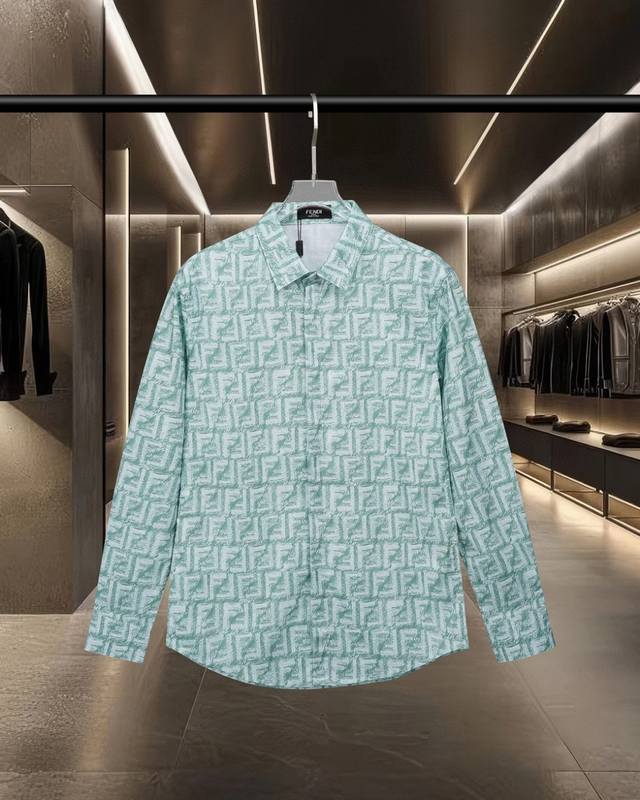 170 Fendi 芬迪 爆款来袭 经典满印双F数码Logo长袖衬衫 2025Ss官网新款长袖 衬衫 衬衣，精美数码印花 高端版本，专柜定制面料 透气舒适度高，