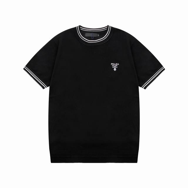 120 Prada 普拉达 小字母色织三角标 针织圆领 升级，灵感源自八十年代复古 原版面料 官方同款 Polo衫 定制 网纱毛衣针织面料 手感非常舒服 春夏最