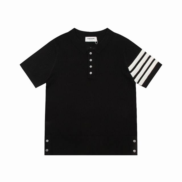 120 Thom Browne 汤姆布朗 四杠针织Polo衫 升级，灵感源自八十年代复古 原版面料 官方同款 圆领 短袖 定制 网纱毛衣针织面料 手感非常舒服