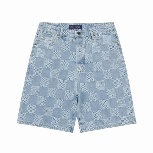 130 louis Vuitton/路易威登 棋盘格提花 格纹Logo标识 洗水五分牛仔裤、高品质丹宁牛仔面料、特别手感、超级质感 舒适柔软透气 休闲宽松版型