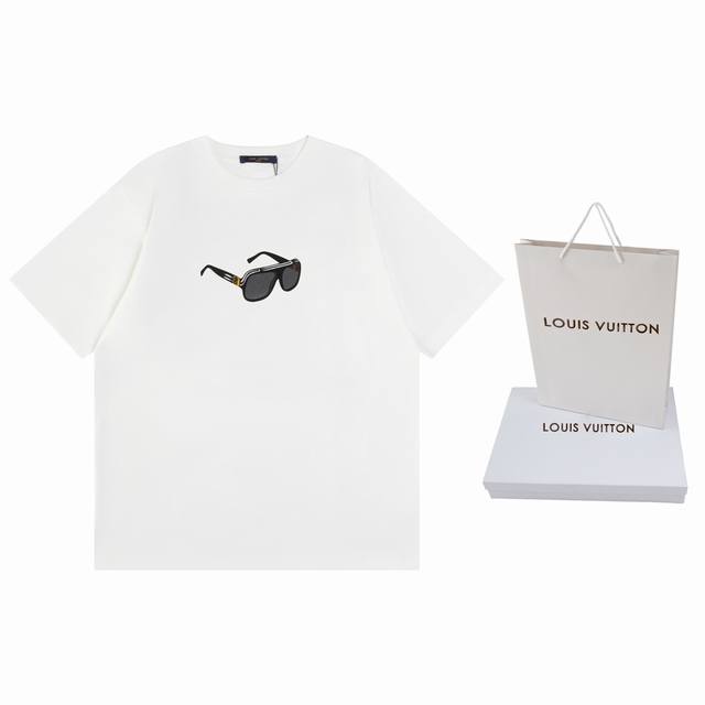 100【顶级版本.官网品质】 louis Vuitton*路易威登 lv 25Ss 眼镜墨镜印花短袖T恤 采用原板独家定制260克32支双莎纯棉面料 质感非常柔