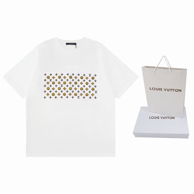 110【顶级版本.官网品质】 louis Vuitton*路易威登 lv 25Ss 笑脸Logo浮雕印花短袖T恤 采用原板独家定制260克32支双莎纯棉面料 质