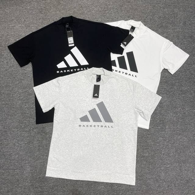 g2322# P90 （顶级版本 力推！） adidas 阿迪达斯 Basketball 三色硅胶Logo大版型 情侣款短袖T恤 oversize大版型，220