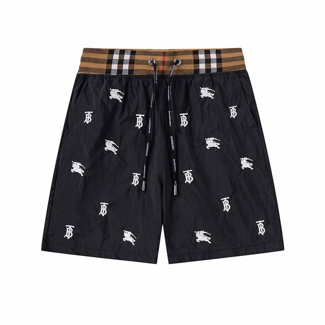 p110Burberry.2025Ss新款沙滩裤带内网.超高端刺绣工艺，版型紧致立体，定制裤绳五金质感强，顺滑，上身舒适透气，时尚休闲穿搭 颜色:黑. 码数:S