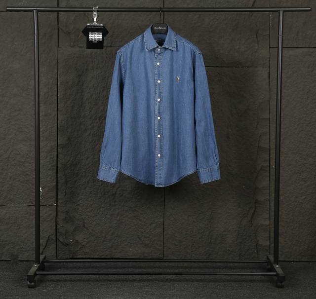 170 实拍图 【热门新款】 款号：25036# 颜色：牛仔蓝 尺码：S一Xl - Ralph Lauren/拉夫劳伦 四季经典款美式复古彩色马标牛仔长袖衬衫