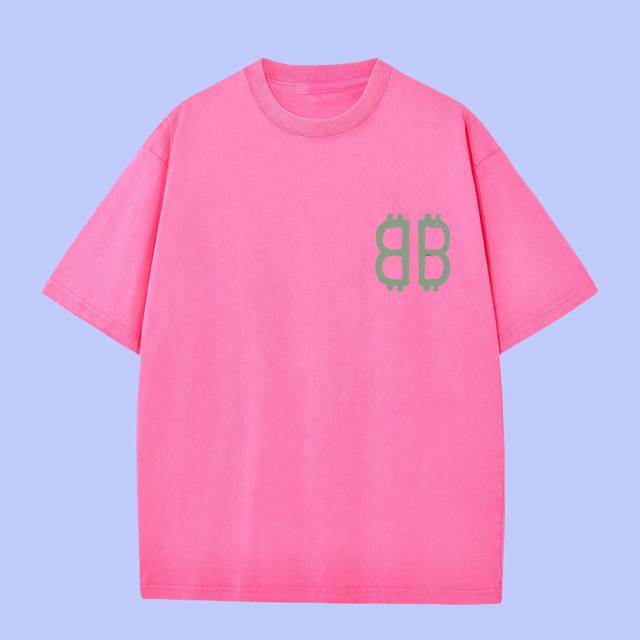 p90 高端品质 balenciaga 2025Fall 春夏系列 双B短袖T恤 区别普通印花 定织270G32支双纱纯棉面料 宽松版型 男女同款 size：S