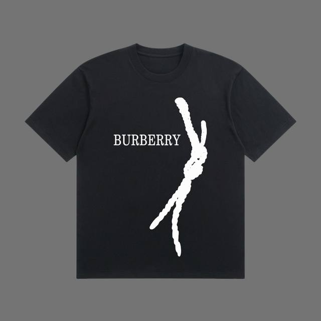p100 高端品质 burberry 2025Fall 春夏系列 麻绳打结短袖T恤 区别普通印花 定织270G32支双纱纯棉面料 宽松版型 男女同款 size：