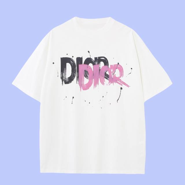 p100 高端品质 dior 2025Fall 春夏系列 字体Logo短袖T恤 区别普通印花 定织270G32支双纱纯棉面料 宽松版型 男女同款 size：S
