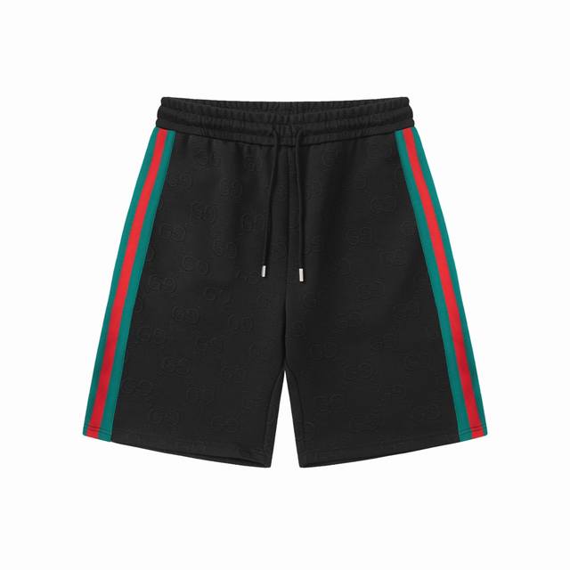 p120 Gucci 古驰 2025新款 全身双G字母提花Logo 男女日常通勤穿搭必备 休闲短裤 ·定制提花面料 ·红绿织带拼接 ·松紧+抽绳可调节裤腰 ·腰