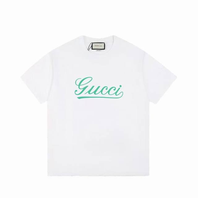 p100 [高品质] gucci/古驰 标语Logo字母印花百搭短袖T恤男女同款 吊牌 领标 水洗唛 三标齐全 定织定染280克精梳棉面料 尺码：Xs-L 颜色
