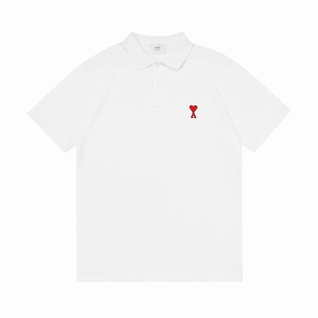 p110 Ami 2025新款 爱心刺绣Logo 情侣款 休闲Polo衫 ·定制珠地棉面料 ·进口田岛机刺绣工艺 ·领标吊牌主唛三标齐全 颜色：白色 尺码：M-
