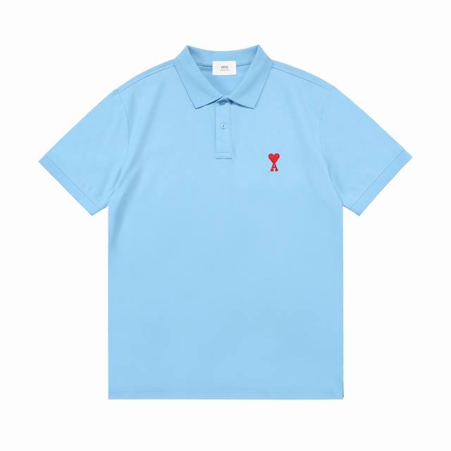 p110 Ami 2025新款 爱心刺绣Logo 情侣款 休闲Polo衫 ·定制珠地棉面料 ·进口田岛机刺绣工艺 ·领标吊牌主唛三标齐全 颜色：天蓝色 尺码：M
