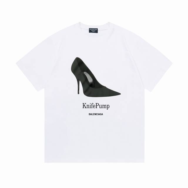 p100（隔天到） balenciaga 巴黎世家 2025新款 官网同步 高跟鞋字母Logo 男女同款 短袖T恤 ·定制280克100％双纱纯棉面料 ·定染3