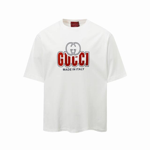 p100 Gucc Gucc 2025春夏新款 立体硅胶圆领短袖Tee 280克双纱高克重百分百精梳纯棉 提前做过预缩水1×1双纱洗水，都不会变形 男女同款 官