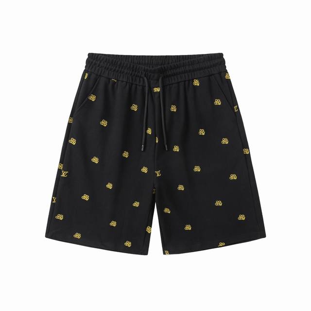 高版本套装款！P150 Lv 驴家 2025新款 全身高密度金刺绣Logo 男女日常通勤穿搭必备 休闲短裤 ·定制380克毛圈面料 ·进口田岛机刺绣工艺 ·松紧