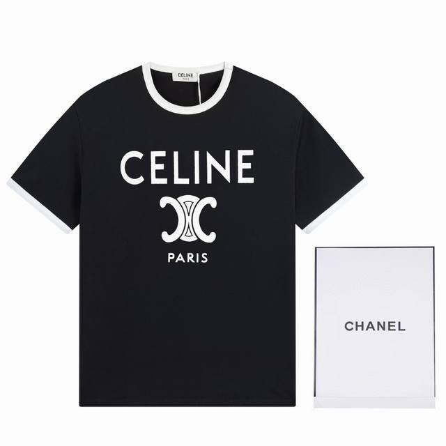 100 celine/思琳凯旋门经典T恤短袖 独家定织定染纯棉料 柔软舒适 前幅ＰＡＲＩＳ凯旋门徽标印花 春夏最新砖柜同步 宽松版型 男女同款 白色配色 尺码：