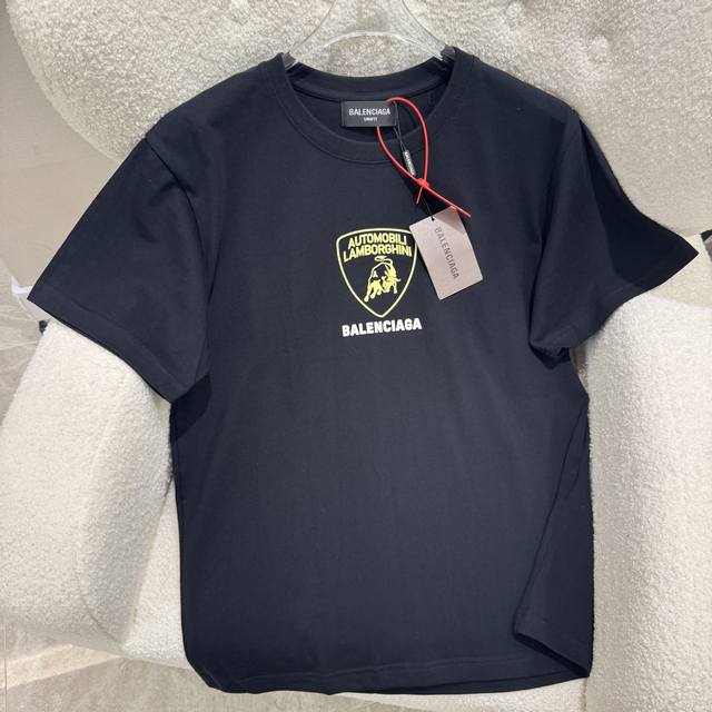 90 Balenciaga巴黎世家 实拍图【顶级版本.官网品质】Balenci*Ga/巴黎联名兰博基尼Lamborghini前后面 图案Logo印花短袖T恤 S