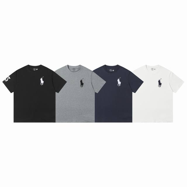 80 款号：A001 【拉夫劳伦Ralph Lauren经典刺绣圆领基础短袖】 270克 双纱面料 定织定染螺纹 原版贴纸 扫码可进官网 大版型宽松有型 最大可